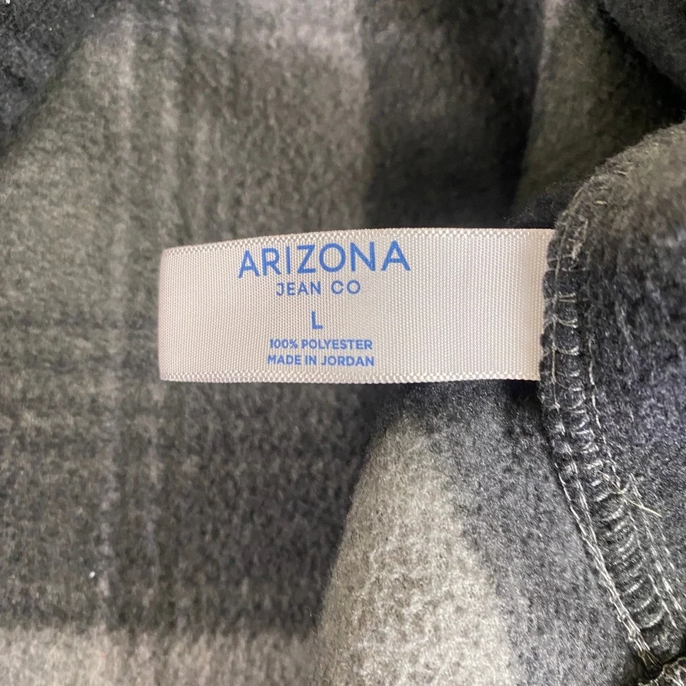 Arizona Jean Co‎ Fleece Shirt Jacket Snap Front Men's Large Grey Black Plaid
